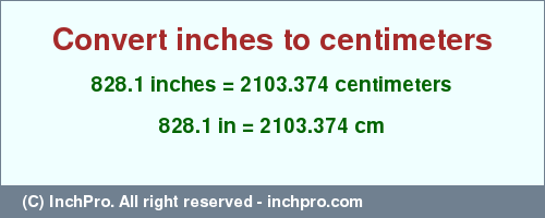 Result converting 828.1 inches to cm = 2103.374 centimeters