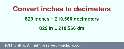 Result converting 829 inches to dm = 210.566 decimeters