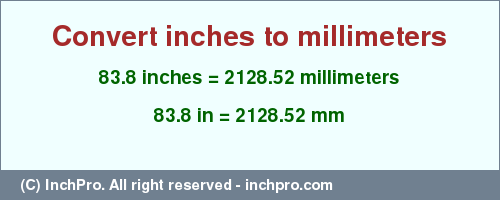 Result converting 83.8 inches to mm = 2128.52 millimeters
