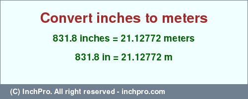 Result converting 831.8 inches to m = 21.12772 meters