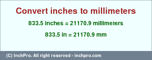 Result converting 833.5 inches to mm = 21170.9 millimeters