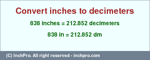 Result converting 838 inches to dm = 212.852 decimeters
