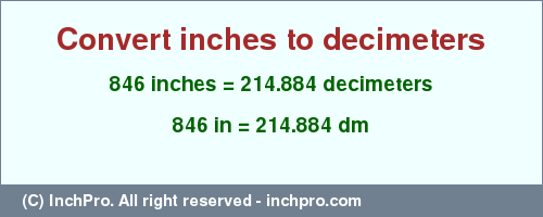 Result converting 846 inches to dm = 214.884 decimeters