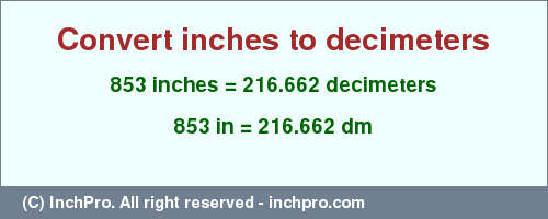 Result converting 853 inches to dm = 216.662 decimeters