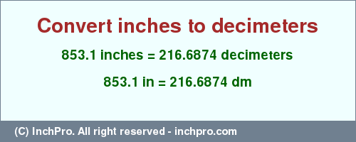 Result converting 853.1 inches to dm = 216.6874 decimeters