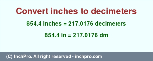 Result converting 854.4 inches to dm = 217.0176 decimeters