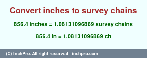 Result converting 856.4 inches to ch = 1.08131096869 survey chains