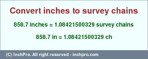 Result converting 858.7 inches to ch = 1.08421500329 survey chains