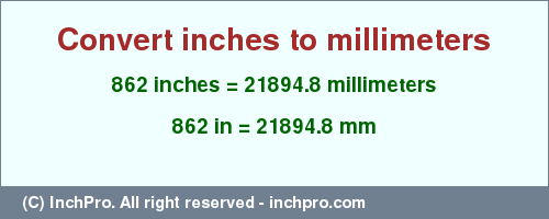 Result converting 862 inches to mm = 21894.8 millimeters