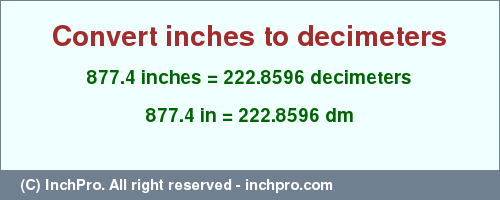 Result converting 877.4 inches to dm = 222.8596 decimeters