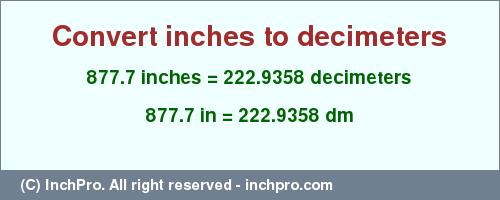Result converting 877.7 inches to dm = 222.9358 decimeters