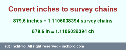 Result converting 879.6 inches to ch = 1.1106038394 survey chains