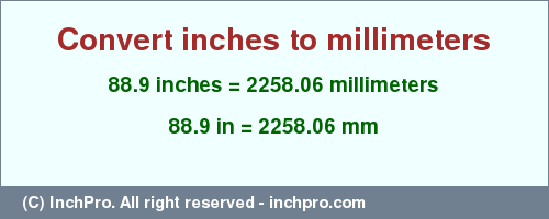 Result converting 88.9 inches to mm = 2258.06 millimeters