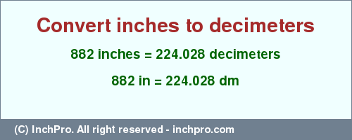 Result converting 882 inches to dm = 224.028 decimeters