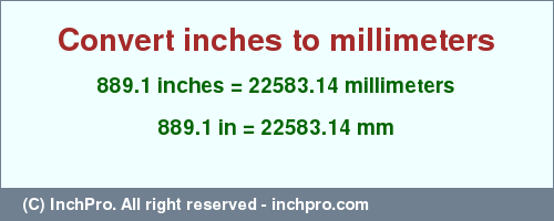 Result converting 889.1 inches to mm = 22583.14 millimeters