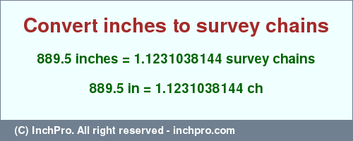 Result converting 889.5 inches to ch = 1.1231038144 survey chains