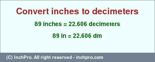 Result converting 89 inches to dm = 22.606 decimeters