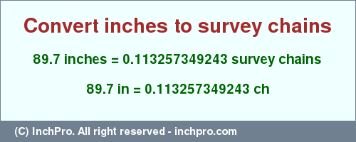 Result converting 89.7 inches to ch = 0.113257349243 survey chains