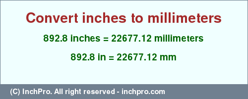 Result converting 892.8 inches to mm = 22677.12 millimeters
