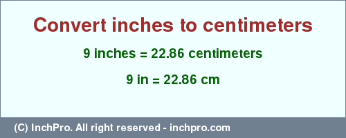 Result converting 9 inches to cm = 22.86 centimeters