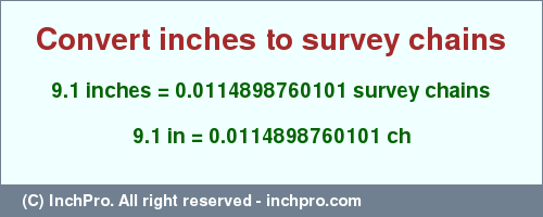 Result converting 9.1 inches to ch = 0.0114898760101 survey chains