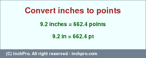 Result converting 9.2 inches to pt = 662.4 points