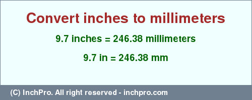 Result converting 9.7 inches to mm = 246.38 millimeters