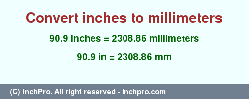 Result converting 90.9 inches to mm = 2308.86 millimeters