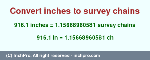 Result converting 916.1 inches to ch = 1.15668960581 survey chains