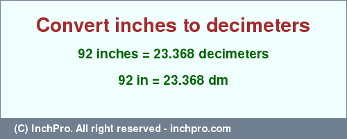 Result converting 92 inches to dm = 23.368 decimeters
