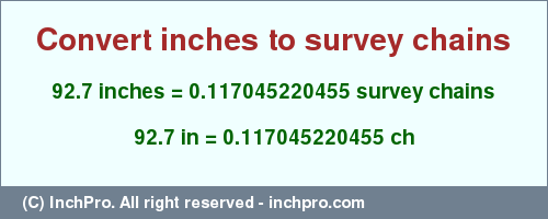 Result converting 92.7 inches to ch = 0.117045220455 survey chains
