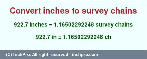 Result converting 922.7 inches to ch = 1.16502292248 survey chains