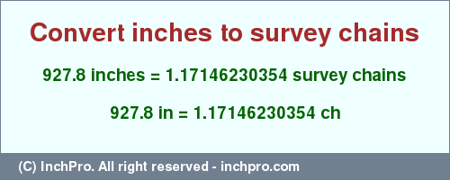 Result converting 927.8 inches to ch = 1.17146230354 survey chains