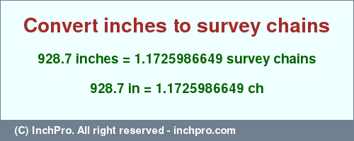 Result converting 928.7 inches to ch = 1.1725986649 survey chains