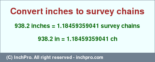 Result converting 938.2 inches to ch = 1.18459359041 survey chains