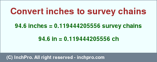 Result converting 94.6 inches to ch = 0.119444205556 survey chains