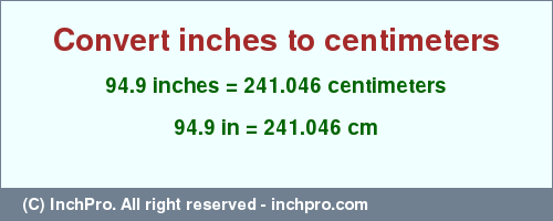 Result converting 94.9 inches to cm = 241.046 centimeters