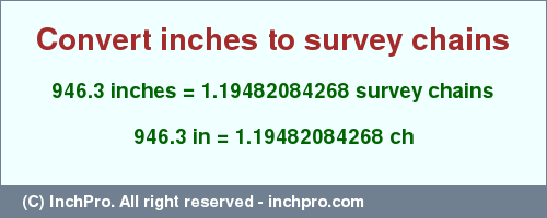Result converting 946.3 inches to ch = 1.19482084268 survey chains