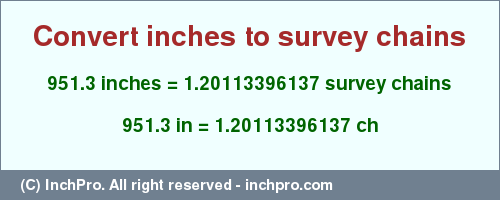 Result converting 951.3 inches to ch = 1.20113396137 survey chains