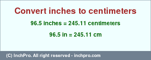 Result converting 96.5 inches to cm = 245.11 centimeters