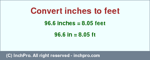 Result converting 96.6 inches to ft = 8.05 feet