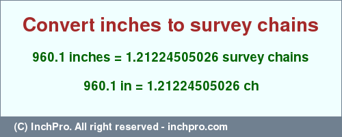 Result converting 960.1 inches to ch = 1.21224505026 survey chains