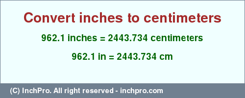 Result converting 962.1 inches to cm = 2443.734 centimeters