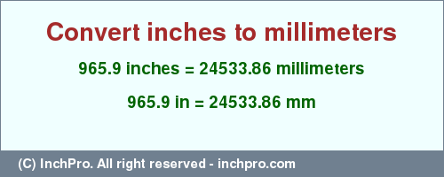 Result converting 965.9 inches to mm = 24533.86 millimeters