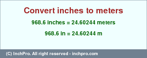 Result converting 968.6 inches to m = 24.60244 meters