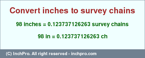 Result converting 98 inches to ch = 0.123737126263 survey chains