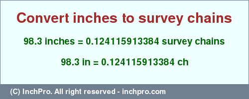 Result converting 98.3 inches to ch = 0.124115913384 survey chains