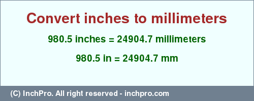 Result converting 980.5 inches to mm = 24904.7 millimeters