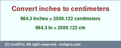 Result converting 984.3 inches to cm = 2500.122 centimeters