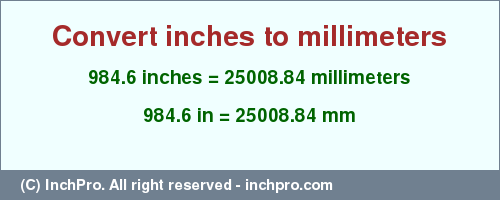 Result converting 984.6 inches to mm = 25008.84 millimeters